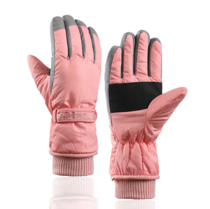 Fashion Winter five finger anti-skid touch screen waterproof Snowboard thermal pink red Ski gloves for women
