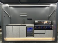 Abri de jardin BBQ moderne en acier inoxydable de qualité supérieure, personnalisable, résistant au vent, avec espace de dessin gratuit de 20 minutes, pour cuisine extérieure et rafraîchisseur