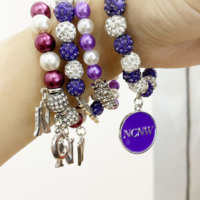 NCNW Symbol Charm Collection белый фиолетовый жемчуг Национальный Совет негритянских женщин эластичный браслет женские ювелирные аксессуары