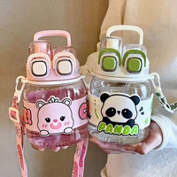 Botella de Agua Infantil de Tritán de 620 ml con Diseño de Panda, Tipo Pajita, Gran Capacidad, Portátil, Doble Pajita Deportiva para Verano