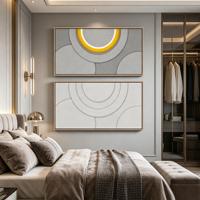 Art mural LED géométrique circulaire, toile abstraite minimaliste illuminée, décoration intérieure neutre pour salon