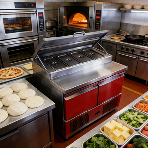 Réfrigérateur à pizza <span class=keywords><strong>professionnel</strong></span> en acier inoxydable 2M DC / <span class=keywords><strong>Comptoir</strong></span> à pizza <span class=keywords><strong>réfrigéré</strong></span> / Table de préparation à pizza avec plateau en marbre - Product Image 3