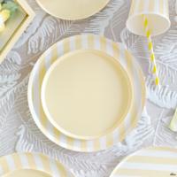 Vaisselle jetable DAMAI pour fête d'anniversaire, rayures jaunes, fournitures pour jardin, camping, événements quotidiens, assiettes et gobelets en papier rouge