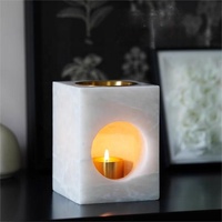 Stonekocc 9x9x11CM Brûleur d'huile d'onyx blanc naturel Cire aromatique Diffuseur de parfum Parfum de thé Diffuseur d'huile de marbre Bougeoir