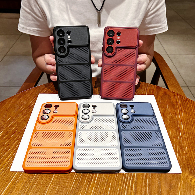 Fashion Mesh Cooling Magnetic Phone Case for Samsung S26 Ultra Heat Dissipation Cover With Camera Lens for iPhone 17 Pro Max