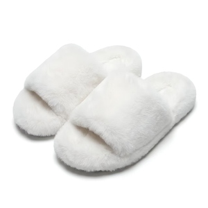 Sandales plates confortables à bout ouvert pour femmes, en fourrure noire, style doux avec doublure en peluche pour l'hiver - Product Image 3
