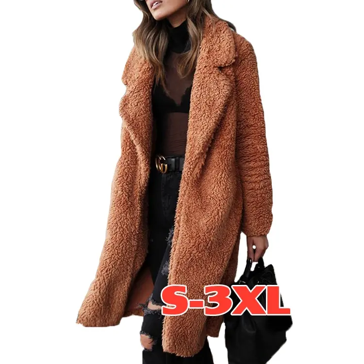 Trench-Coat Long en laine d'agneau pour femme, Trench-Coat tendance surdimensionné en fausse fourrure Sherpa pour dames