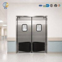 Porte coulissante double à double battant en acier inoxydable, conforme aux normes GMP, anti-collision, adaptée aux salles blanches pharmaceutiques et cosmétiques