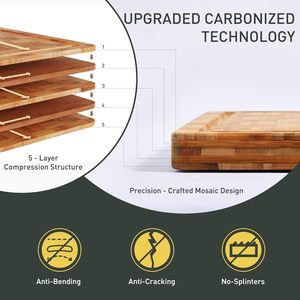 Socisen Heavy Duty <b>Mosaic</b> Cutting Board Set 3 Piece Bamboo With Non Slip Feet Kitchen Chopping Blocks - Product Image 4