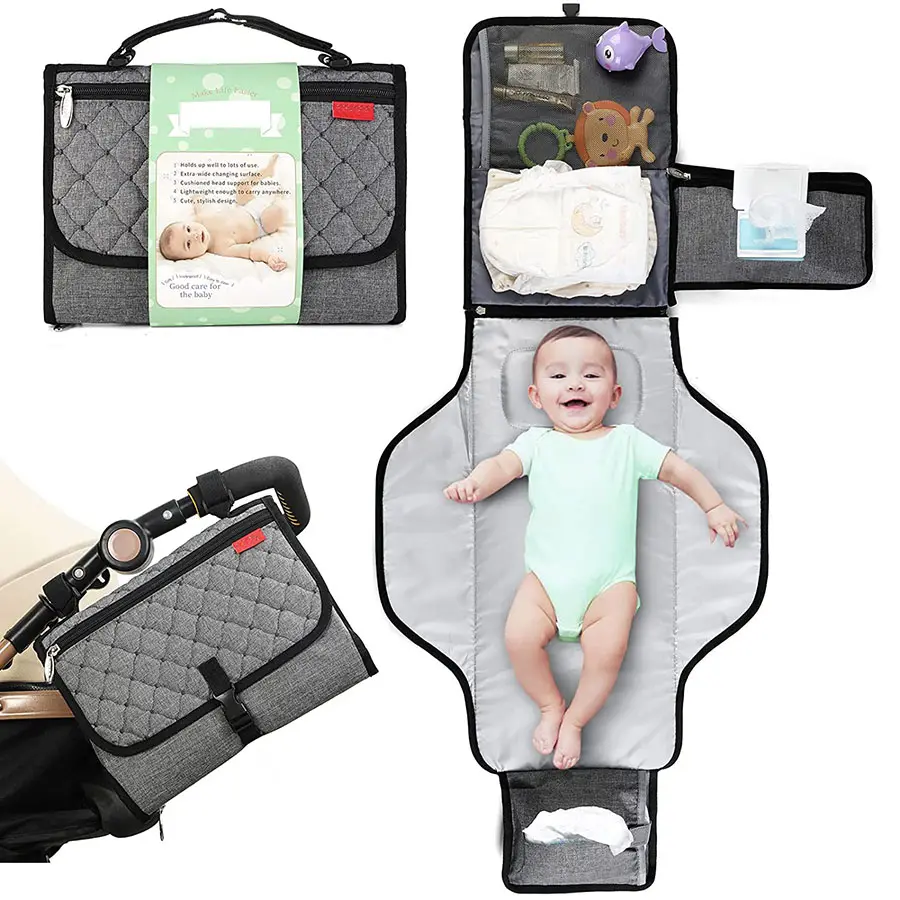 Baby portable foldable compact waterproof diaper bag with changing mat