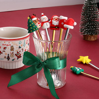 Cadeaux souvenirs de Noël Cuillère à thé et fourchette Ensemble de couverts dorés de Noël Cadeau pour la fête