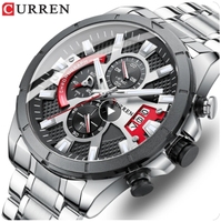 CURREN-Montres-bracelets à quartz tendance 8401, horloge lumineuse noire, bracelet en acier inoxydable pour hommes, montres chronographes de sport décontractées pour hommes