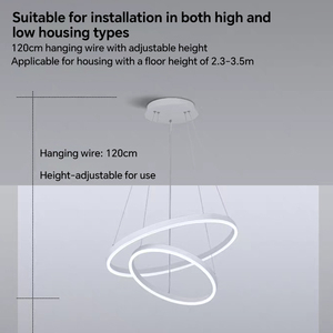 Luminaire suspendu moderne nordique <span class=keywords><strong>75W</strong></span> blanc 2 anneaux rustique minimaliste pour villa hôtel restaurant décoration d'escalier - Product Image 2