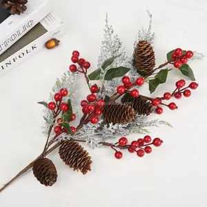 Factory custom silver branch Christmas decorations Berry pinecone pinecone cut Christmas tree decoration