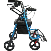 Andador con Ruedas (2 en 1) de Aluminio con Asiento, Marco Resistente, Respaldo Giratorio, Color Azul, Capacidad de 136 KG, Cable con 3 Años de Garantía