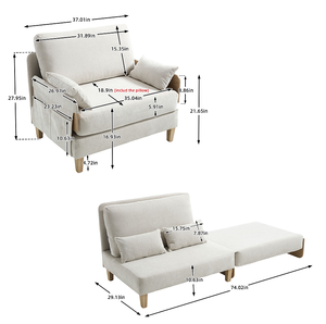 Foldable <b>Sofa</b> <b>Bed</b> Recliner 3-in-1 Convertible <b>Sleeper</b> Eco-Friendly Modular Design Mid- Modern Decor Living Room Bedroom - Product Image 2