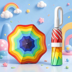 Parapluie automatique arc-en-ciel pour enfants avec logo personnalisé, poignée mousqueton sécurisée anti-retour, idéal pour l'école, les activités de plein air, la vente au détail et les cadeaux promotionnels - Product Image 1