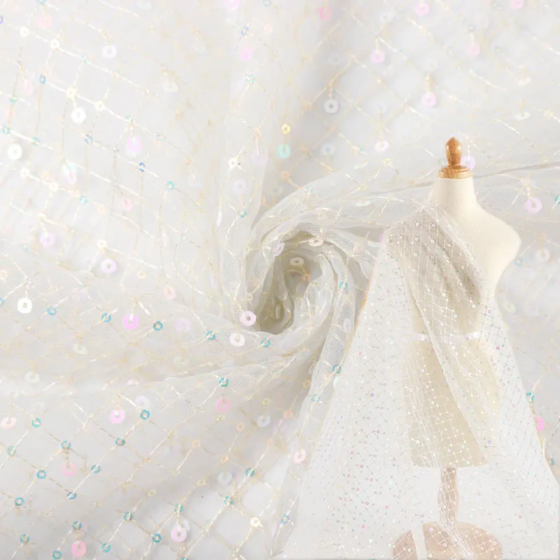 Tessuto da sposa di lusso ricamo paillettes tessuto