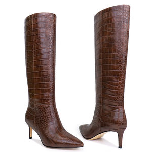 WETKISS Chaussures de marque personnalisées pour femmes, bottes montantes sexy, marron, <span class=keywords><strong>croco</strong></span>, mollet large pour femmes - Product Image 5
