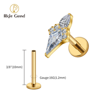 Boucle d'oreille clou en titane ASTM F136 16G, motif losange délicat avec pierre naturelle, pour tragus, hélix, lèvre, piercing, bijoux