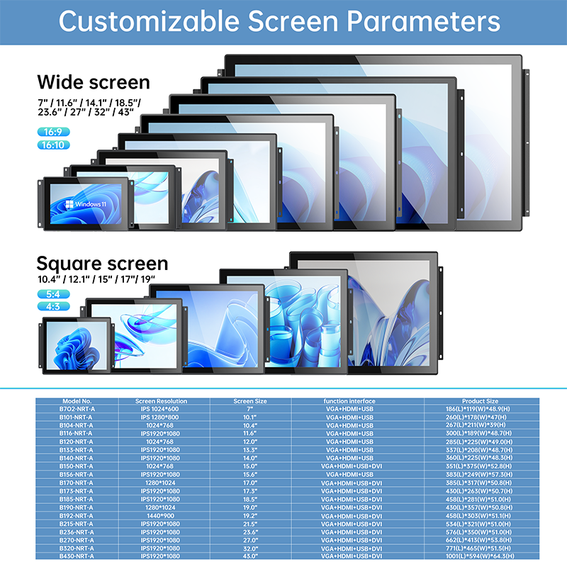 Bolinia/OEM 17" Industrial Open Frame Touch Screen Monitor Embedded Panel PC I3/I5/I7 4-8GB RAM 64-128GB SSD Storage Wall Mount