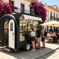 Remorque alimentaire mobile commerciale noire avec boîte aux lettres intégrée, équipement de cuisine pour tacos, hot-dogs et burgers