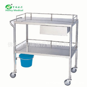 Chariot à instruments en acier inoxydable Henry à double niveau avec tiroirs et seaux pour usage hospitalier - Product Image 3