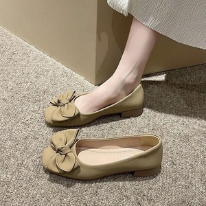 Elegant Beige Microfiber Leather <b>Flats</b> With Bow Square Toe Slip-On Comfortable <b>Flat</b> Heel Women Shoes All Seasons Drop Shipping - Product Image 1