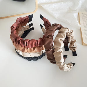 Diadema de Cuero con Diseño Arrugado para Mujer, Estilo Coreano Dongdaemun, Retro, Estilo Influencer, Borde Ancho, Simple, con Lazo Alto - Product Image 4