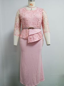 Primavera autunno Africa da donna in pizzo Patchwork a fiori taglie forti 6XL abito <span class=keywords><strong>lungo</strong></span> traslucido mezza manica con cintura abito <span class=keywords><strong>lungo</strong></span> - Product Image 5