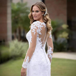 Modern Wedding Bridal Fishtail Plus Size Sexy Floor-Length Lace <b>Dress</b> with Built-in Bra for Women - Product Image 4