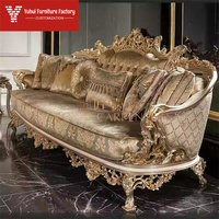 Canapé sectionnel carré de style palais rétro français, mobilier de luxe pour villa, en bois massif sculpté antique, avec assise en éponge