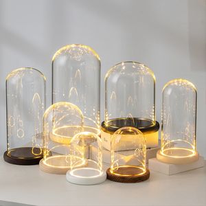 Base de couverture en verre de fleurs séchées avec boîte d'affichage de lumière dôme en verre de poussière de lumière fait à la main modèle de verre lumineux couvercle en verre lumineux - Product Image 1