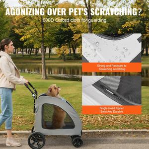 عربة كلاب كبيرة الحجم قابلة للطي مصنوعة من قماش أكسفورد 600D، تحمل وزن 160 رطل، بأربع عجلات ومقبض قابل للتعديل، مناسبة لـ 2 كلاب - Product Image 3