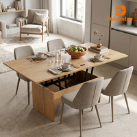 Table basse convertible à double hauteur au design géométrique moderne avec pieds en bois massif, meubles de salon pour la décoration intérieure de la maison