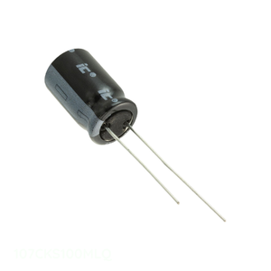 Condensador de Canal de Fabricante, Tipo Through Hole, 107CKS100MLQ, CAP ALUM, 100uF, 20%, 100V, RADIAL, 100 uF - Product Image 1