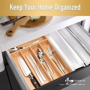 Bamboo Silverware <b>Storage</b> <b>Box</b> Rectangular Natural Wood Color No Lid Drawer Organizer <b>Kitchen</b> Utensil Holder - Product Image 3