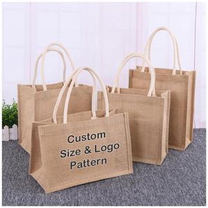 Sacs de courses en lin personnalisés, écologiques, recyclables, réutilisables, pliables, sacs fourre-tout en toile de jute, OEM - Product Image 3