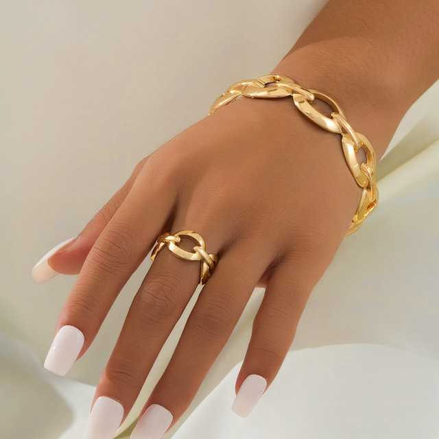 Jachon Fashion Creative Alloy Hollow Chain Smooth Ladies Ring Bracelet Jewelry Set