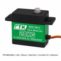 Servomoteur numérique HV étanche PTK 8832 MG-D 60g avec engrenages métalliques, moteur à noyau, couple de 28 kg pour avion RC à voilure fixe, voiture RC, hélicoptère, robot
