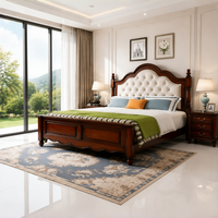Cadre de lit moderne classique en pin massif écologique avec tête de lit capitonnée, tailles spéciales de luxe, mobilier de chambre pour hôtel et villa