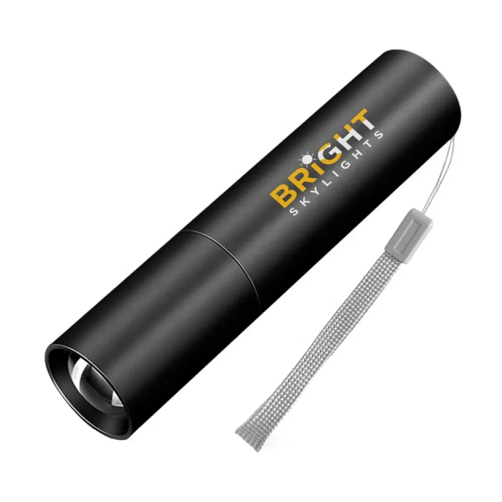 Senter aluminium hitam ramping saku isi ulang kualitas tinggi dilengkapi dengan hadiah promosi kabel USB TCH002 senter Flash tersedia