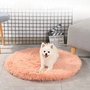 Wholesale Soft Comfortable Round Faux Fur Dog Cat Bed Fluffy Comfy Donut Long Plush Anti-anxiety Pet Cushion