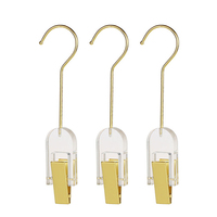 Individuelles Logo Transparenter Acryl-Einzelclip-Kleiderbügel mit Goldhaken für Bekleidungsgeschäfte, Hosen, Schals, Hüte und Perücken