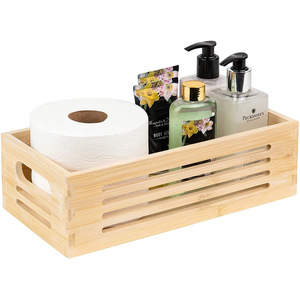 Boîte de rangement de bureau en bambou, rectangulaire, sans couvercle, pour organiser les mouchoirs et les cosmétiques dans la salle de bain - Product Image 3