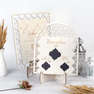 2023 Hout Ramadan Countdown Kalender Ornamenten Ambachtelijke Eid Mubarak Islamic Cadeau Voor Ramadan Decoraties