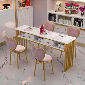 Mode moderne métal fer <span class=keywords><strong>manucure</strong></span> Nail Art Table chaise ensemble salon commercial meubles simple Double - Product Image 6