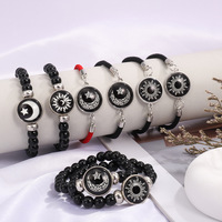 Bracelet tressé multi-couches en alliage rétro fait main unisexe avec pierres précieuses lumineuses soleil lune amoureux du temps