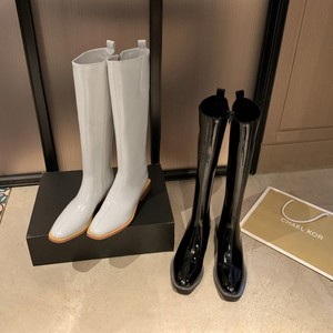Bas prix d’usine <span class=keywords><strong>Lycra</strong></span> velours pad à l’intérieur <span class=keywords><strong>du</strong></span> talon bas en cuir verni femmes long genou bottes blanches - Product Image 3