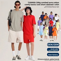 Pabrik Sendiri 200g Katun Combed Dingin Bernapas Antibakteri Menyerap Keringat Solid O-Neck Lengan Pendek Oversized